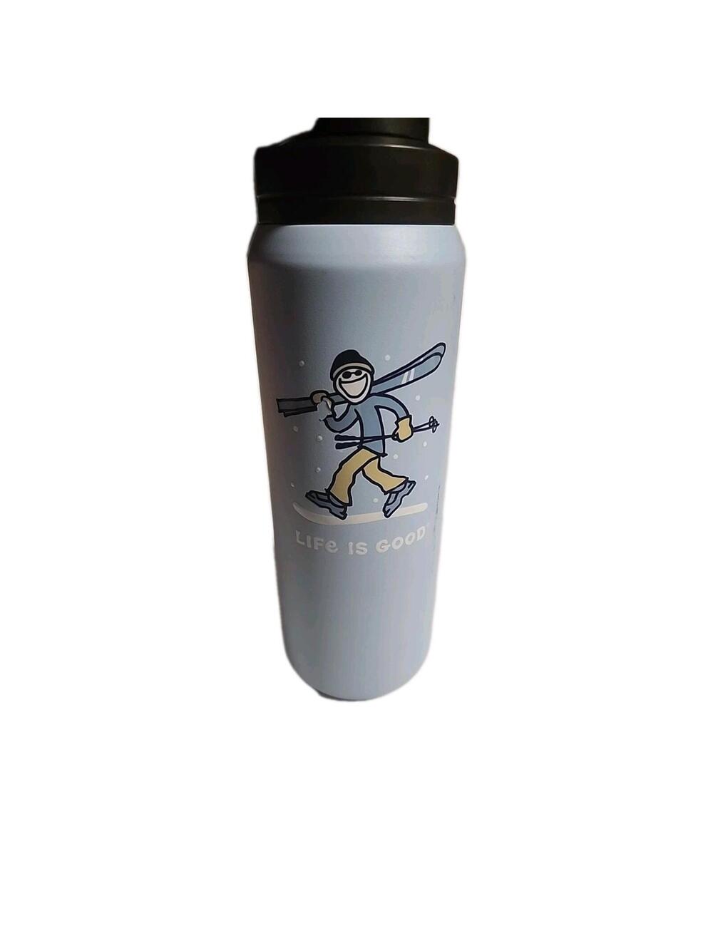LIFE IS GOOD "SKI JACKIE" Stainless Steel Water Bottle  25oz  Baby Blue